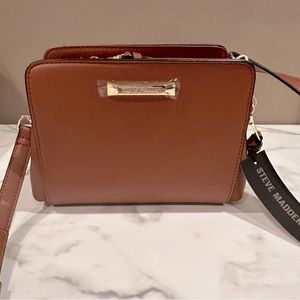 Steve Madden Blannis Crossbody Purse Cognac Brown NWT